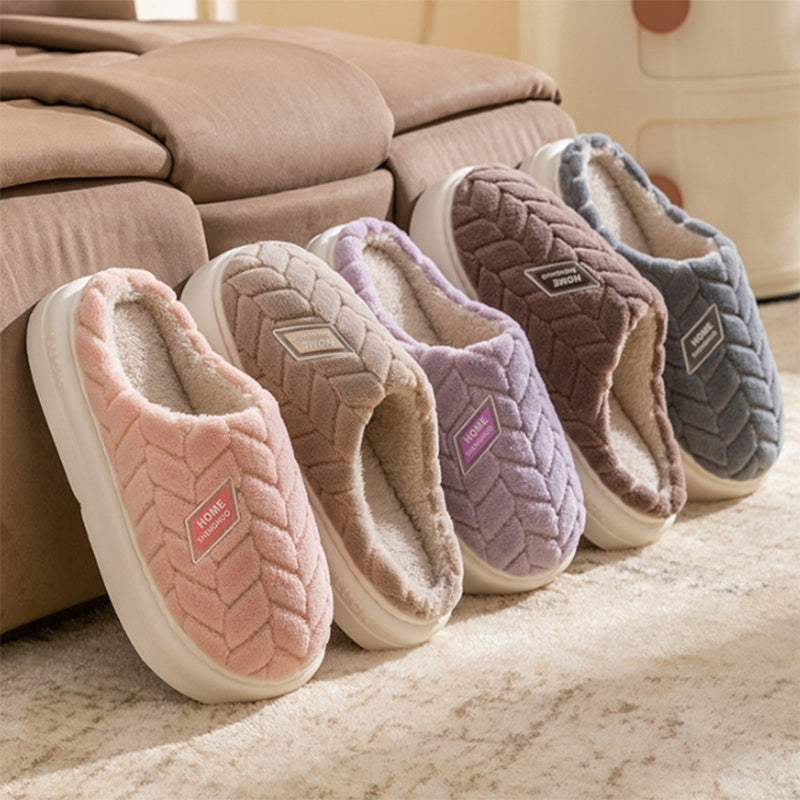 New Winter Warm Plush Slippers Non-slip Thick Sole Couples Wool Slippers For Women Men