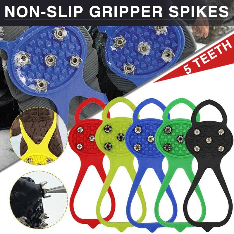 Unisex Men 5 Teeth Ice Gripper for Shoes Gripper Ice Spike Grips Cleats for Snow Studs Non-slip Climbing Hiking Covers