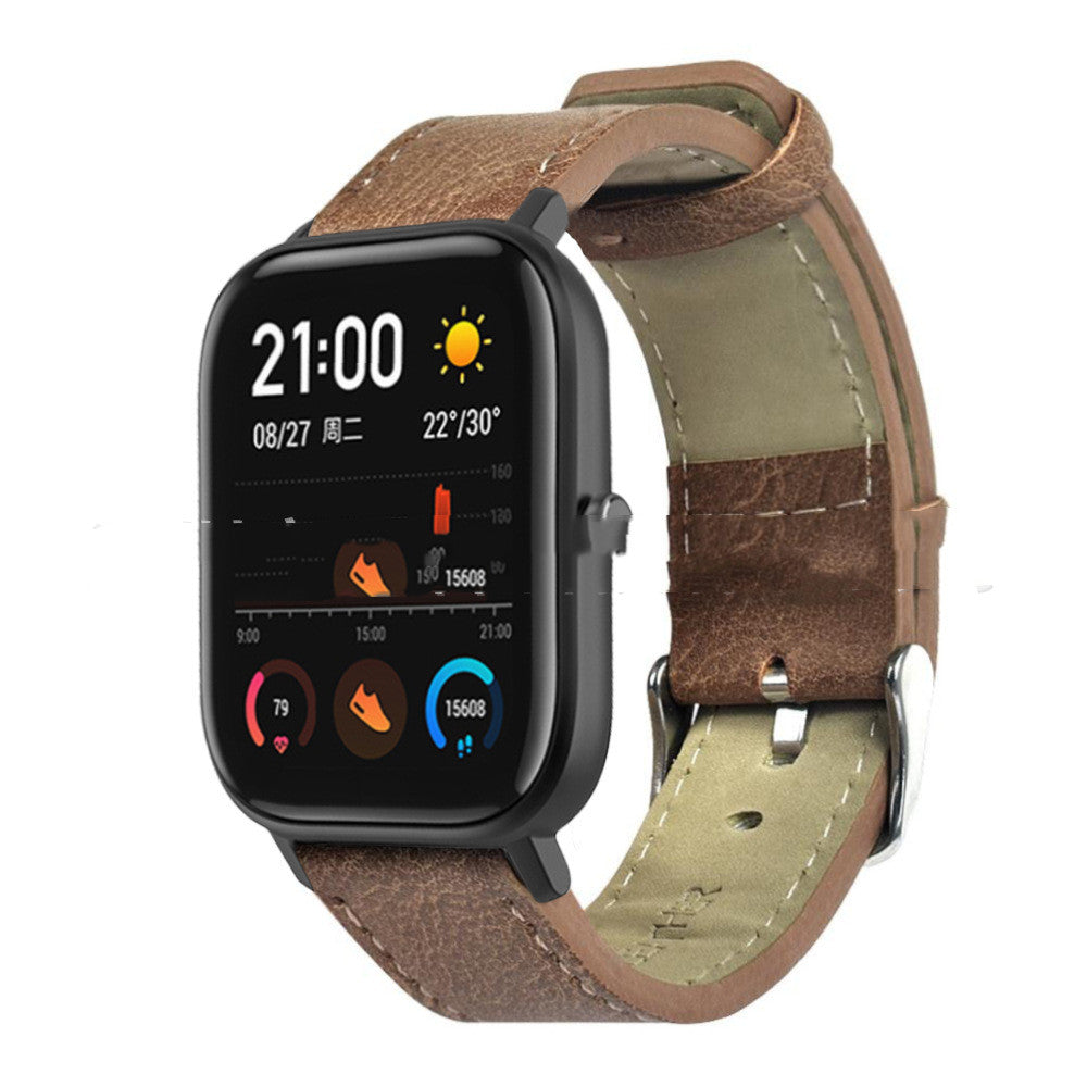 Applicable To Amazfit GTS Genuine Leather Retro Flat Head Belt