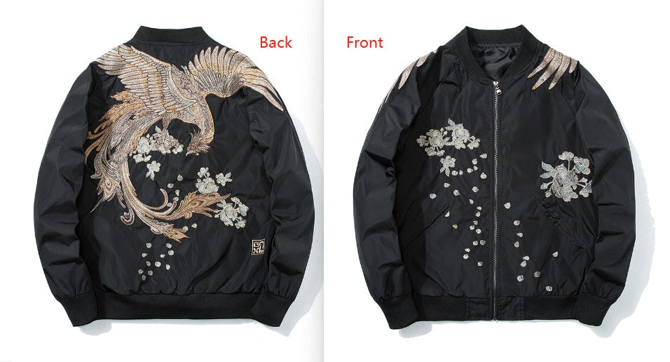 Ukiyo-e Phoenix Embroidered Baseball Jacket