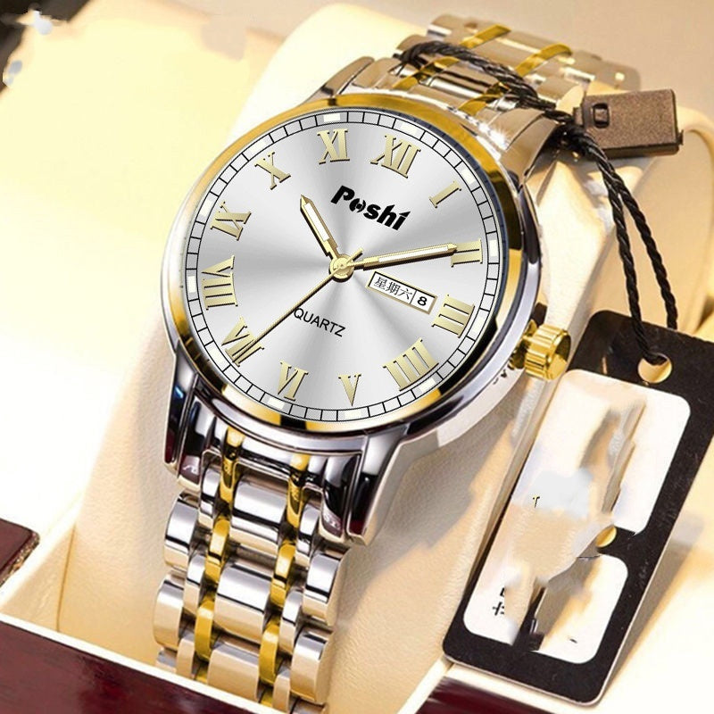 Men's Watch Steel Band Double Calendar Luminous Waterproof