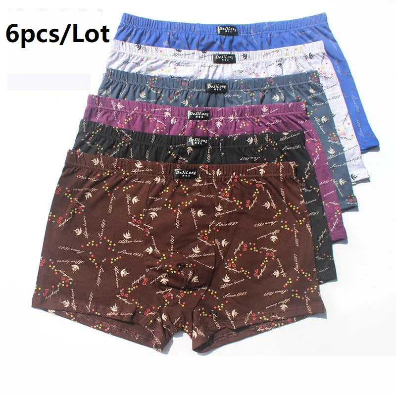 6pcs/Lot 100% Cotton Loose Boxers Four Shorts Underpants Men'S Boxers Shorts Breathable Underwear Printing Comfortable Cotton