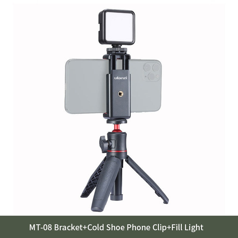 Phone Mount Stand Microphone Mini LED Light Tripod for iPhone 13 Sony