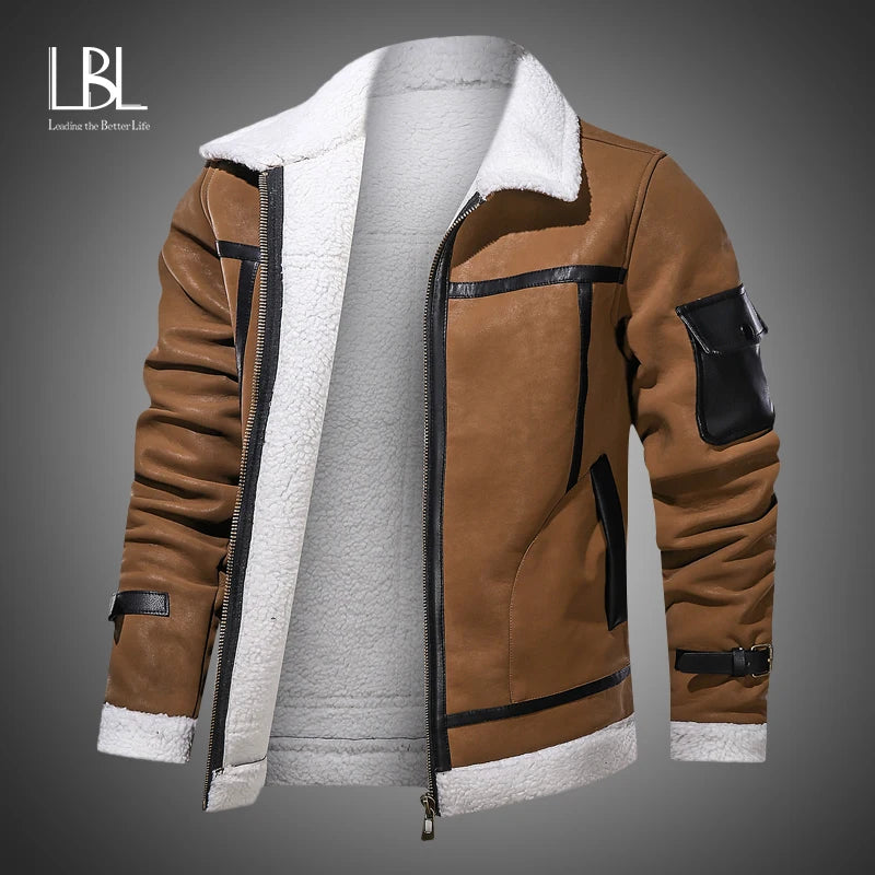 Men Size Casual Fur Leather Jacket Winter Autumn Stand Collar Jackets