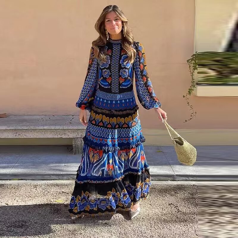 Printed dress European and American women's clothing