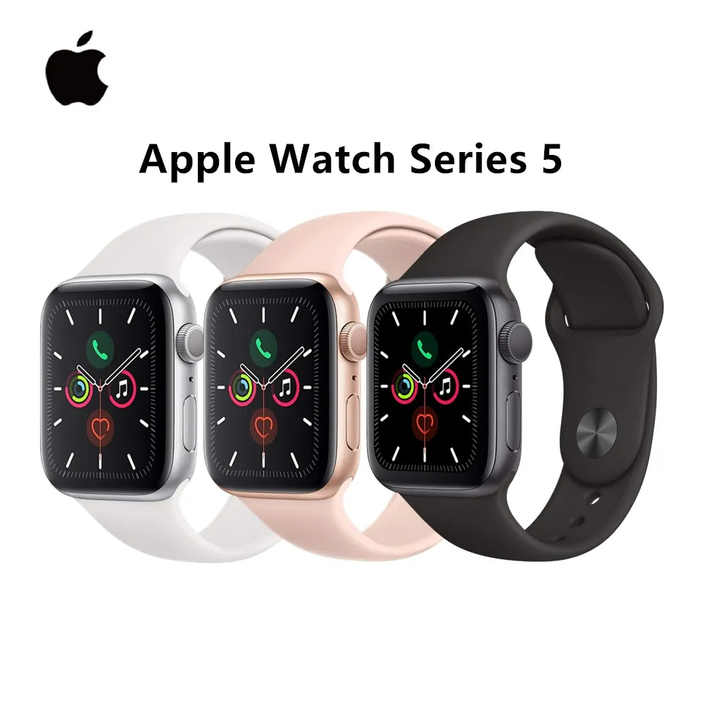 100% Original Apple Watch Series 5 Smartwatch 40MM/44MM GPS Aluminum with Sport Band (Renewed)