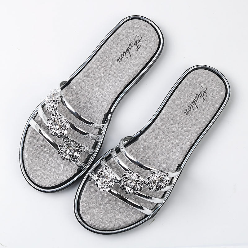 Flip flops women's fashion peep toe silver anti skid beach sandals casual crystal golden summer sandal slippers