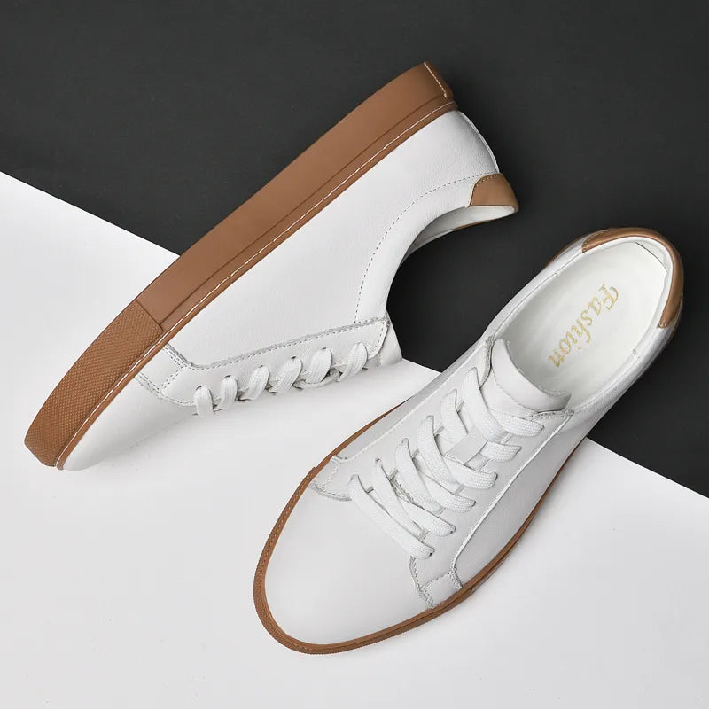 Men's Casual Sneakers Size 36-49 Genuine Leather Men's Sneakers Comfortable Breathable High Quality White Shoes