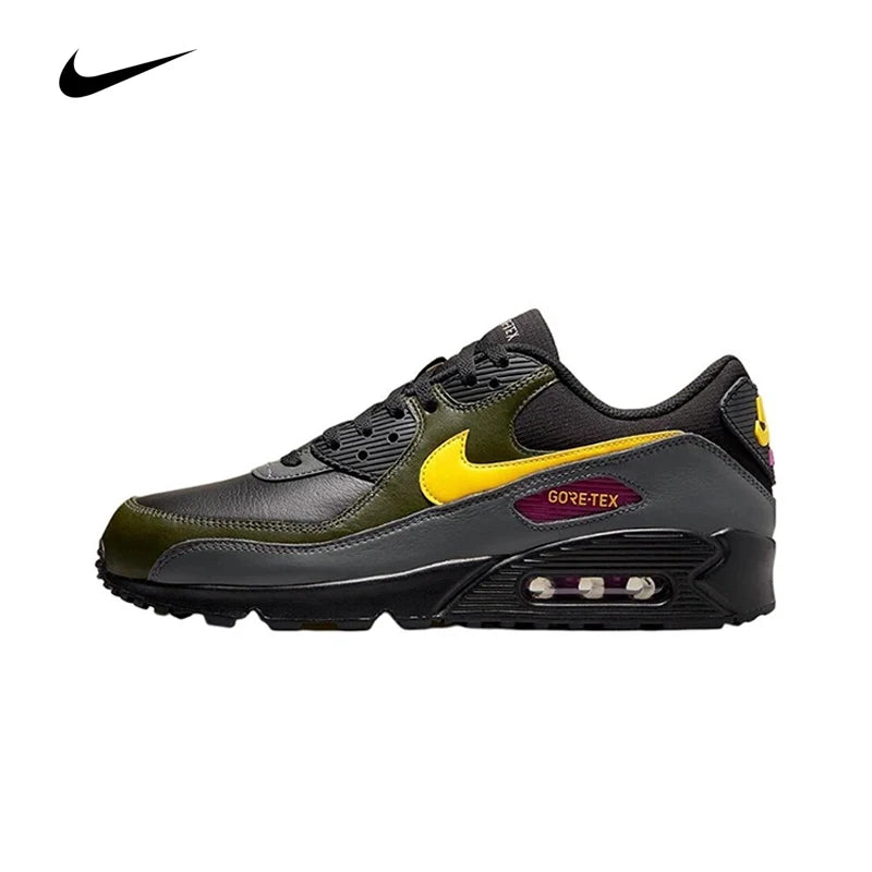 Original Nike Air Max 90 Vintage Men's Running Shoes Wear Resistant Shock Absorption Breathable Black Yellow Sneakers DJ9779-001