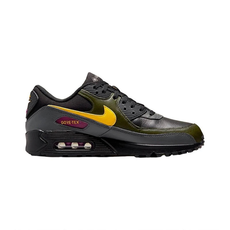 Original Nike Air Max 90 Vintage Men's Running Shoes Wear Resistant Shock Absorption Breathable Black Yellow Sneakers DJ9779-001