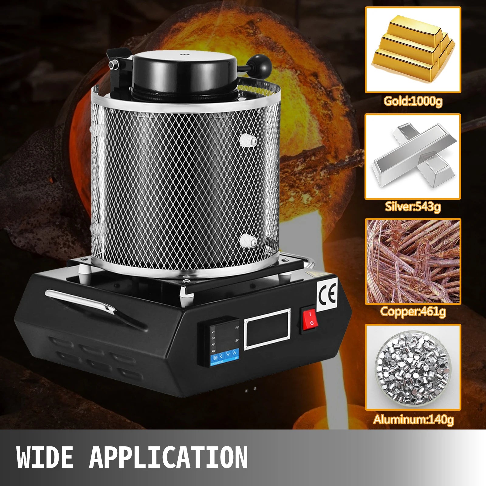 VEVOR 1KG 2KG 3KG 1150 ℃ Digital Automatic Melting Furnace Machine for Casting Refining Melting Scrap Silver Gold Tin Aluminum