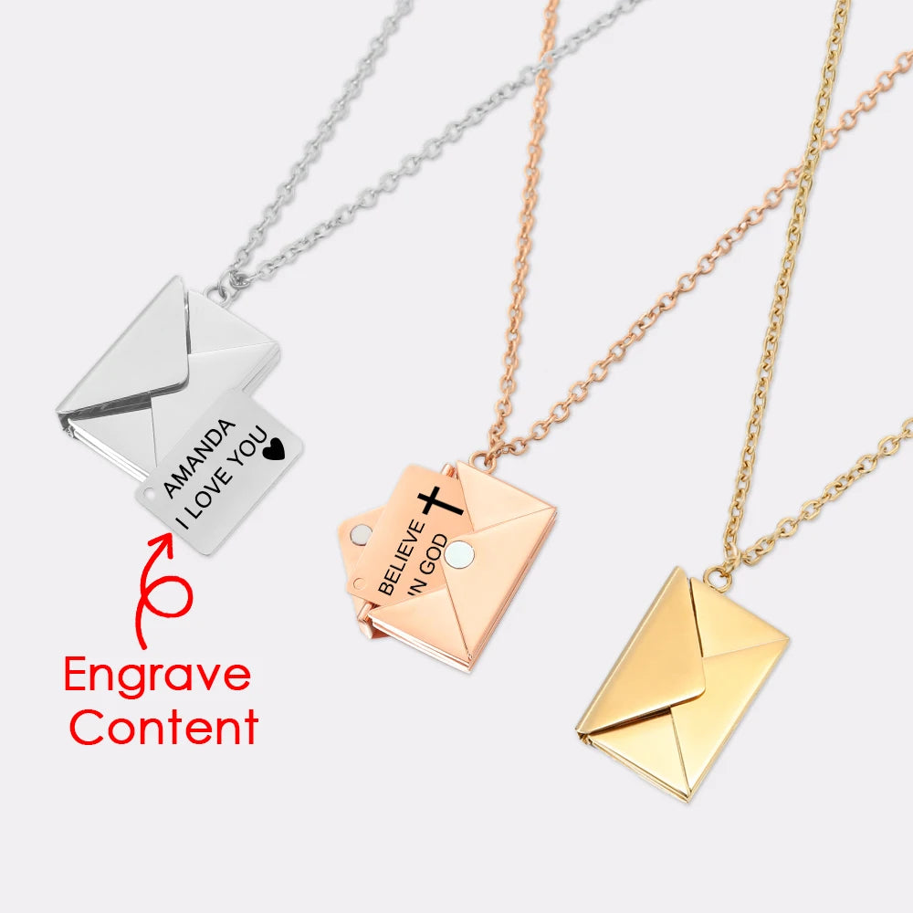 Custom Text Love Letter Envelope Pendant Confession Locket Necklace Jewelry Special Gifts for Women Teens Girlfriend Wife