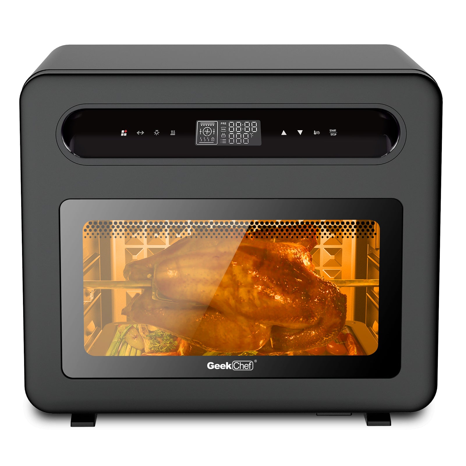 Geek Chef Steam Air Fryer Toaster Oven Combo, 26-Quart Countertop Steam Convection Oven, 50 Cooking Presets, with 6 Toast Slices, 12-Inch Pizza, Stainless Steel.