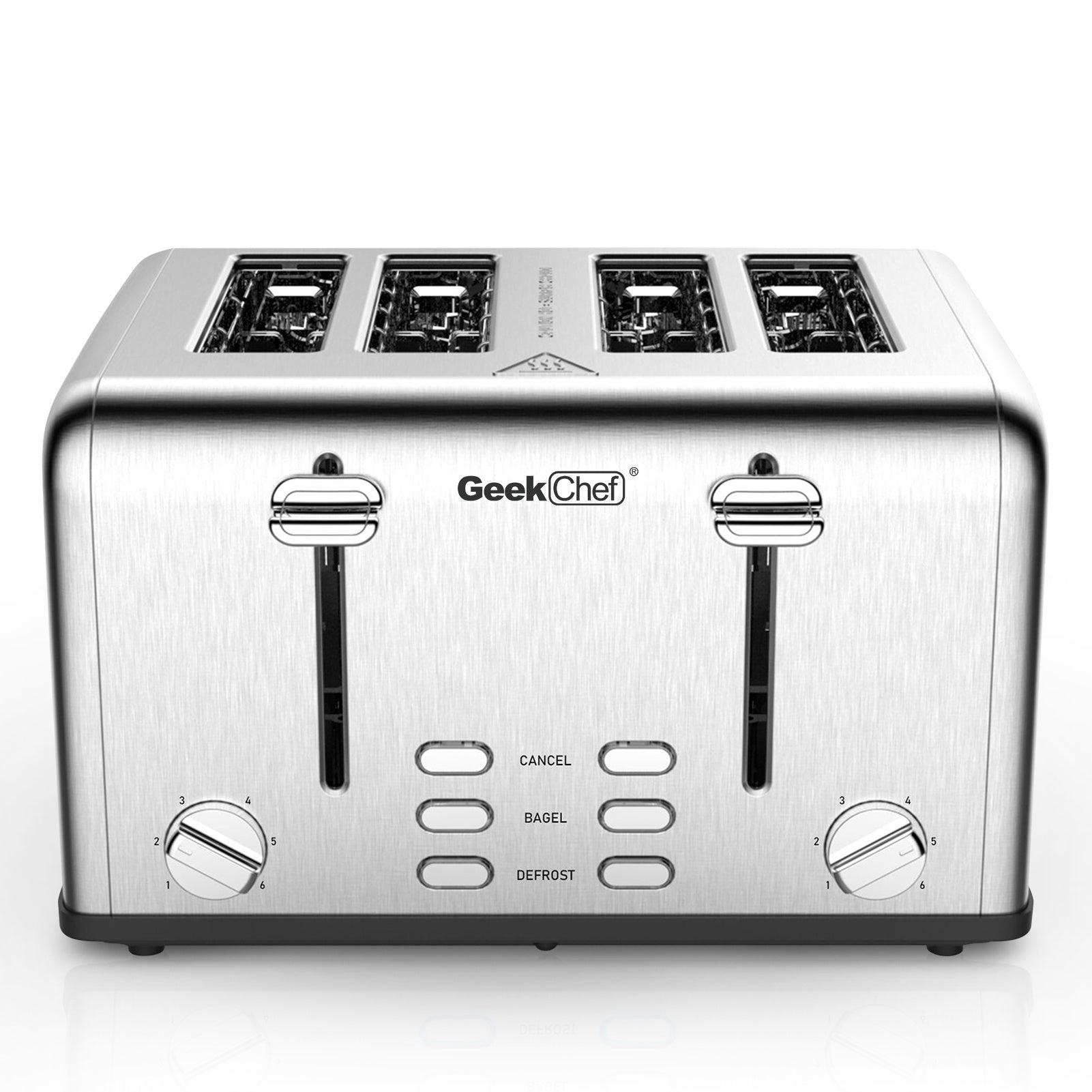 4-Slice Toaster, Geek Chef Stainless Steel Extra-Wide Slot Toaster with Bagel Dual Control Panels, Defrost, Cancel Function, Amazon Ban