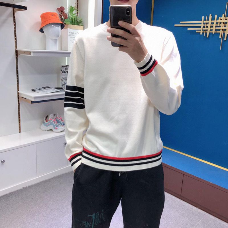 Men's Sweater Autumn Winter Knitted Pullover Long Sleeve Plus Size Striped High Quality